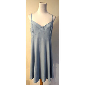 New Rue + plus sz 1X Skater Dress ribbed blue sleeveless tank knit stretchy Q